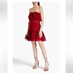 Monique Lhuillier Strapless Red Lace Cocktail Mini Dress | 6
